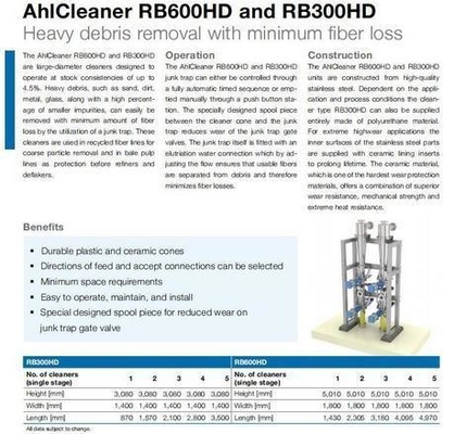 Limpiador de alta densidad Rb300 Rb600 para la industria del papel reciclado